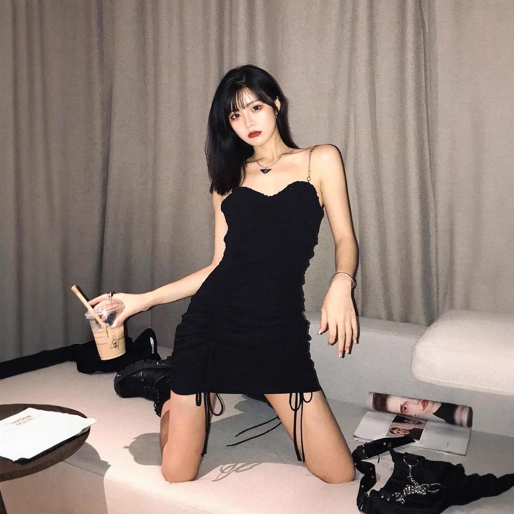 Dark Non-black Tube Top Suspender Dress Women's New Summer Tight Hip Skirt Drawstring Pleated Sexy Scheming Skirt