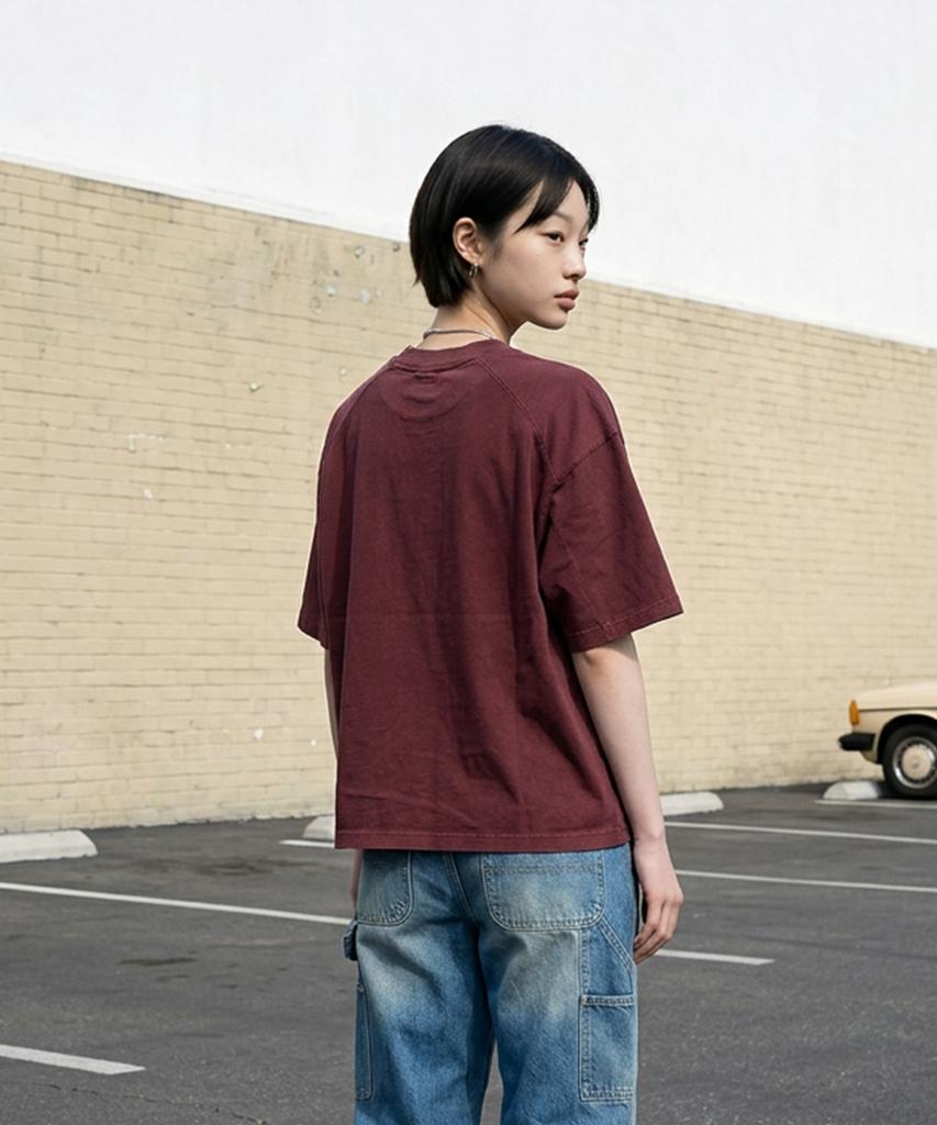 LENGAGEMENT Agir Salt Wash Crop Short Sleeve T-Shirt (Red)
