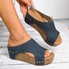 Fashion Retro Rivet Decor Wedges Sandals Women Summer Thick Sole Peep Toe Beach Slippers Woman Slip On Chunky Platform Sandals Plus Size