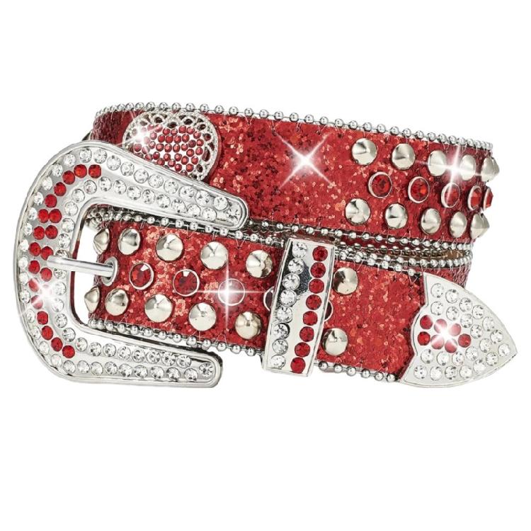Rhinestones Heart Pin Buckle Belt for Adult Popular Sequined Belt All Matching Western Belt Glittering Belt for Street