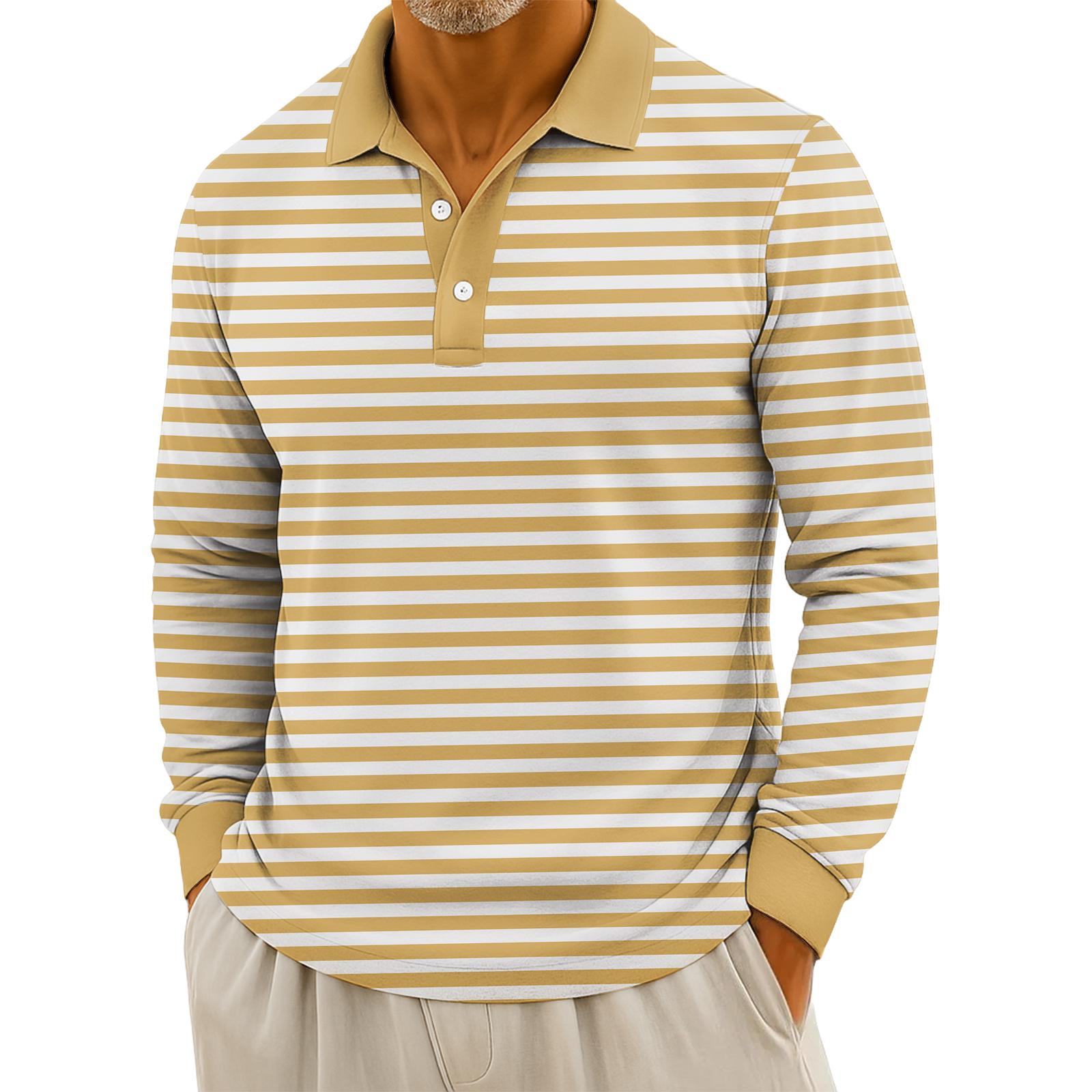 

Мужские повседневные топы с длинными рукавами на пуговицах с полосатым принтом XL жёлтый