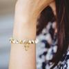 Women Bracelet Blue White Ceramic Beads Decor Elastic Rope Bracelet with Stainless Steel Charm Wristwear Jewelry Accessory