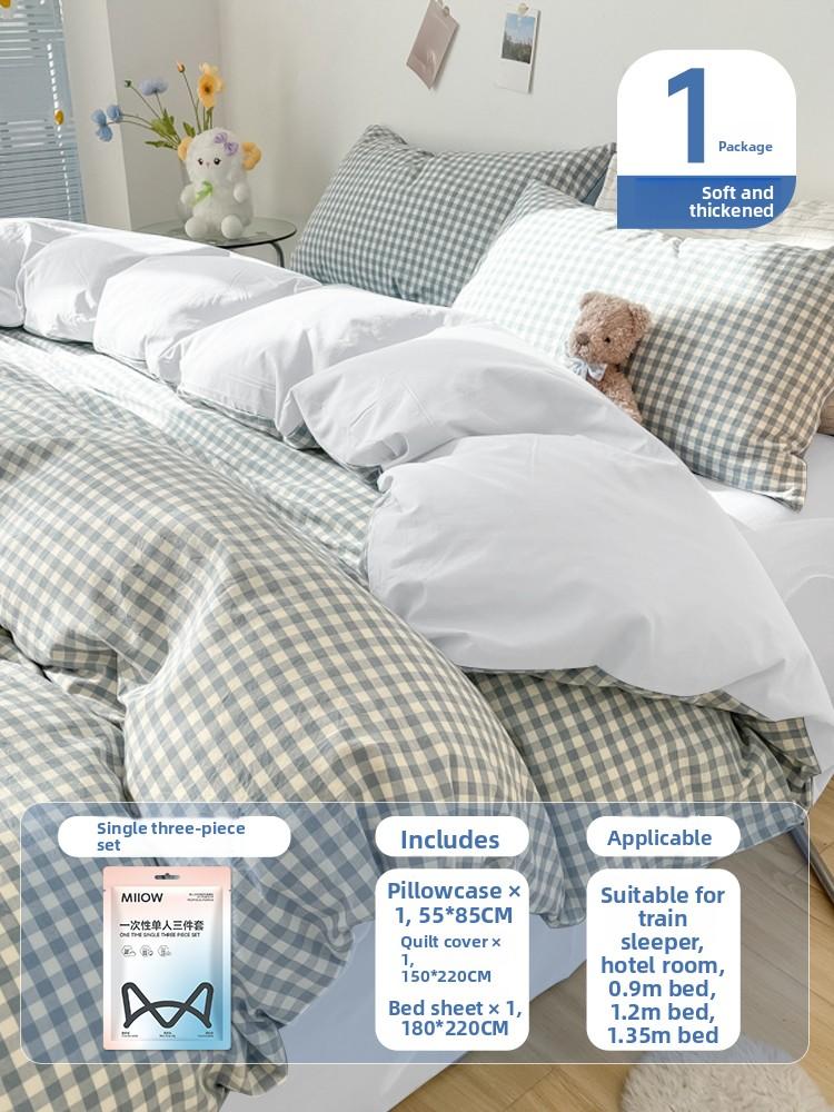 Person Disposable Bed Linens Four-Piece Set Hotel Travel Dirt Resistant Tee-Piece Set One-Time Use Quilt Cover Pillowcase