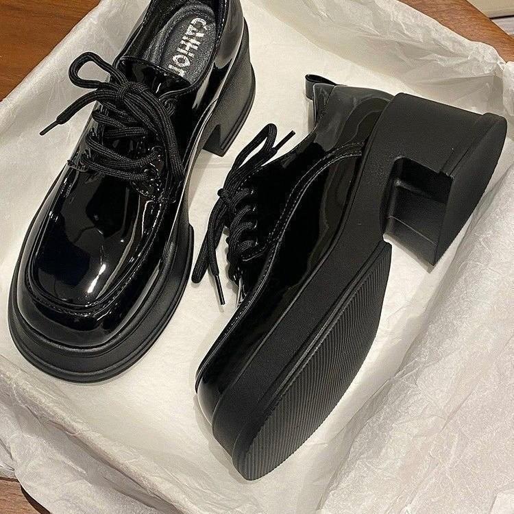 

Кожаные туфли для женщин 2025 года, новые универсальные туфли с круглым носком, увеличивающие рост, на высоком каблуке, мягкая подошва, Le Fu для женщин 40