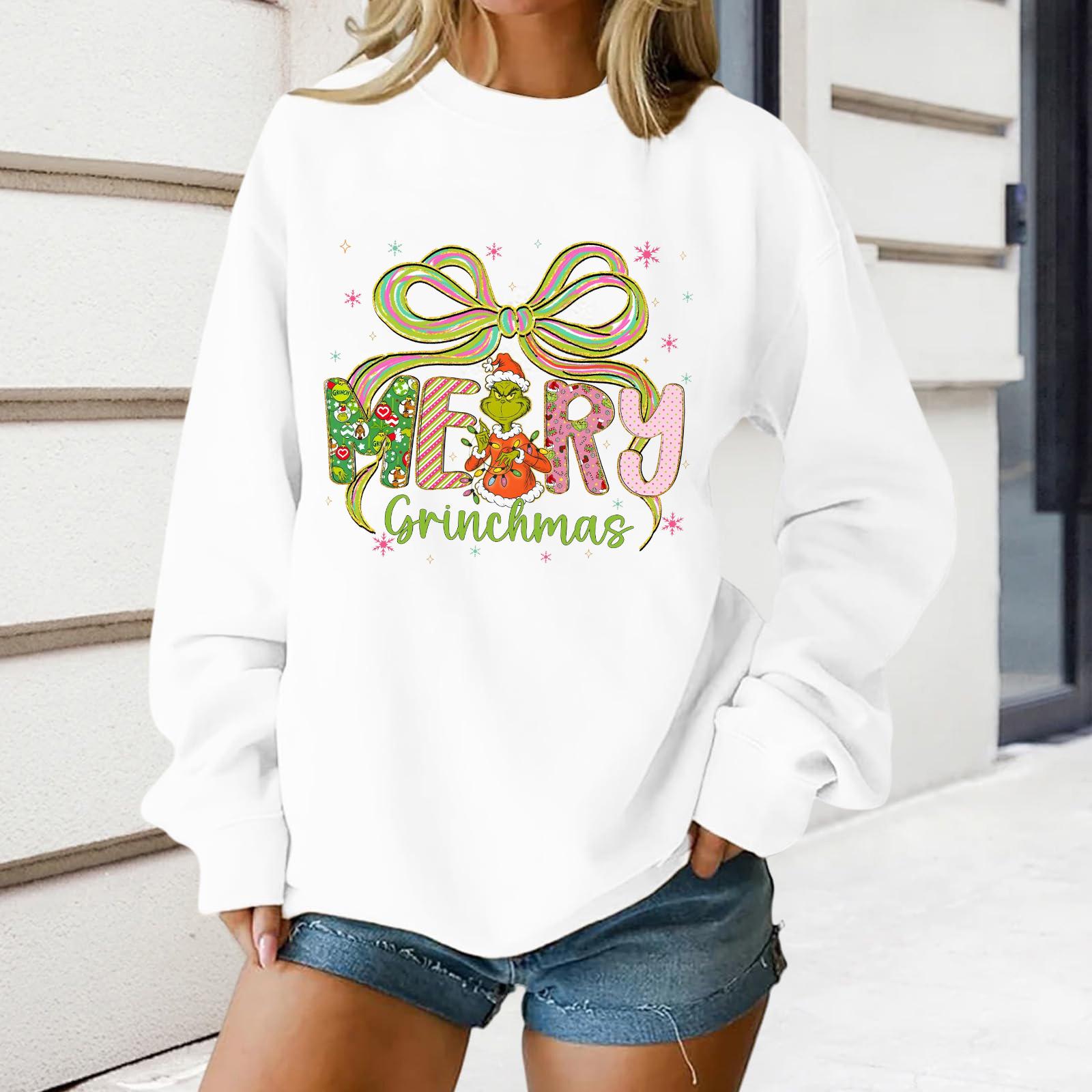 

Женский свободный удобный повседневный модный свитшот с круглым вырезом и длинными рукавами с принтом персонажей S белый