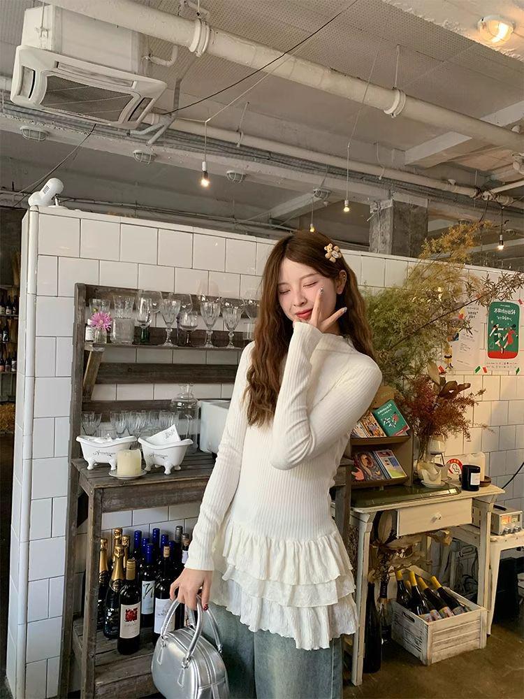 European-Style Long-Sleeved T-Shirt: Autumn/Winter Slimming Top with German Fleece, Half-High Neck