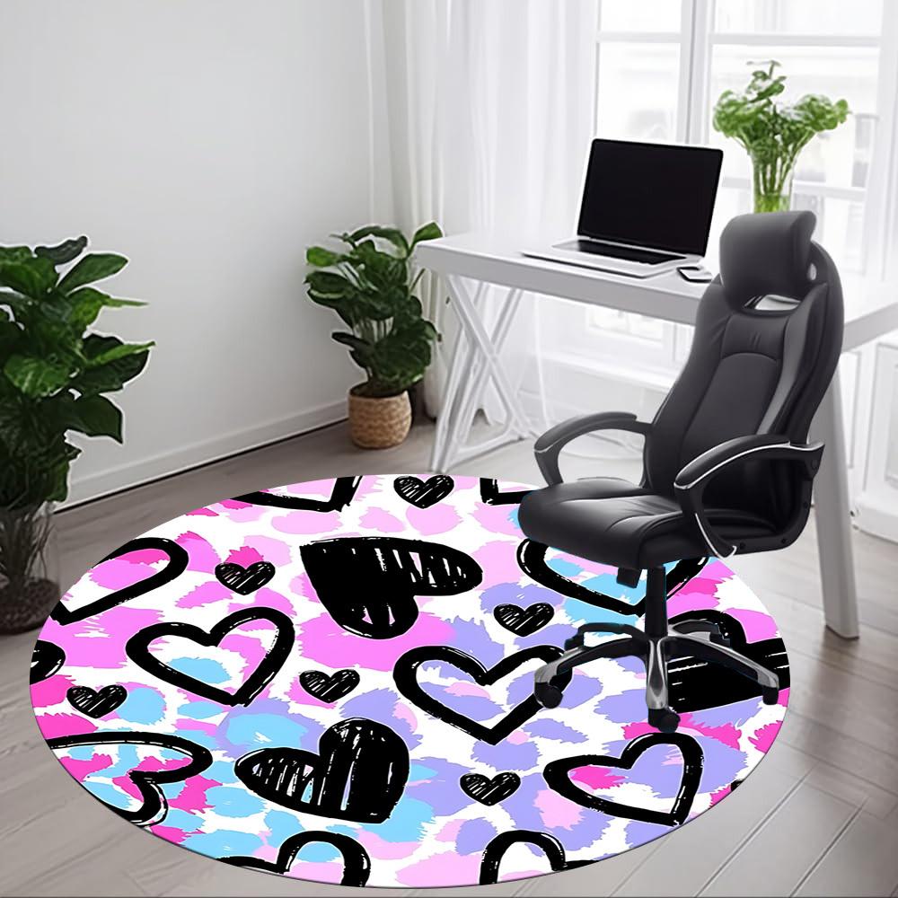 1PC Heart Print Chair Carpet for Office, Indoor Non-Slip Washable Carpet, Soft Comfortable Mat For Office Room Yy250930143