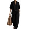 Frühling und Sommer Europäischer und Amerikanischer Stil Damen Einfarbig Bequem Minimalistisch Leinen Zweiteiliges Set