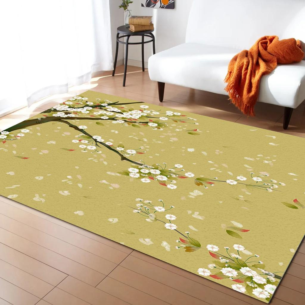 Pink Cherry Blossom Rug Romantic Floral Spring Carpet Non Slip Floor Mat for Girl's Bedroom, Bedside Living Room