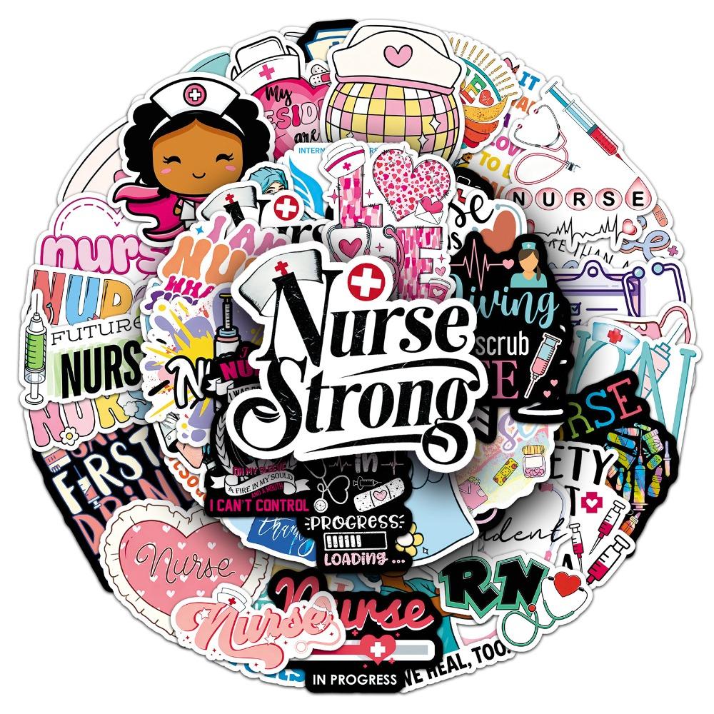 50Pcs International Nurses' Day Stickers For Medical Staff Nurse Festival Waterproof Fridge Guitar Laptop Sticker Decoration
