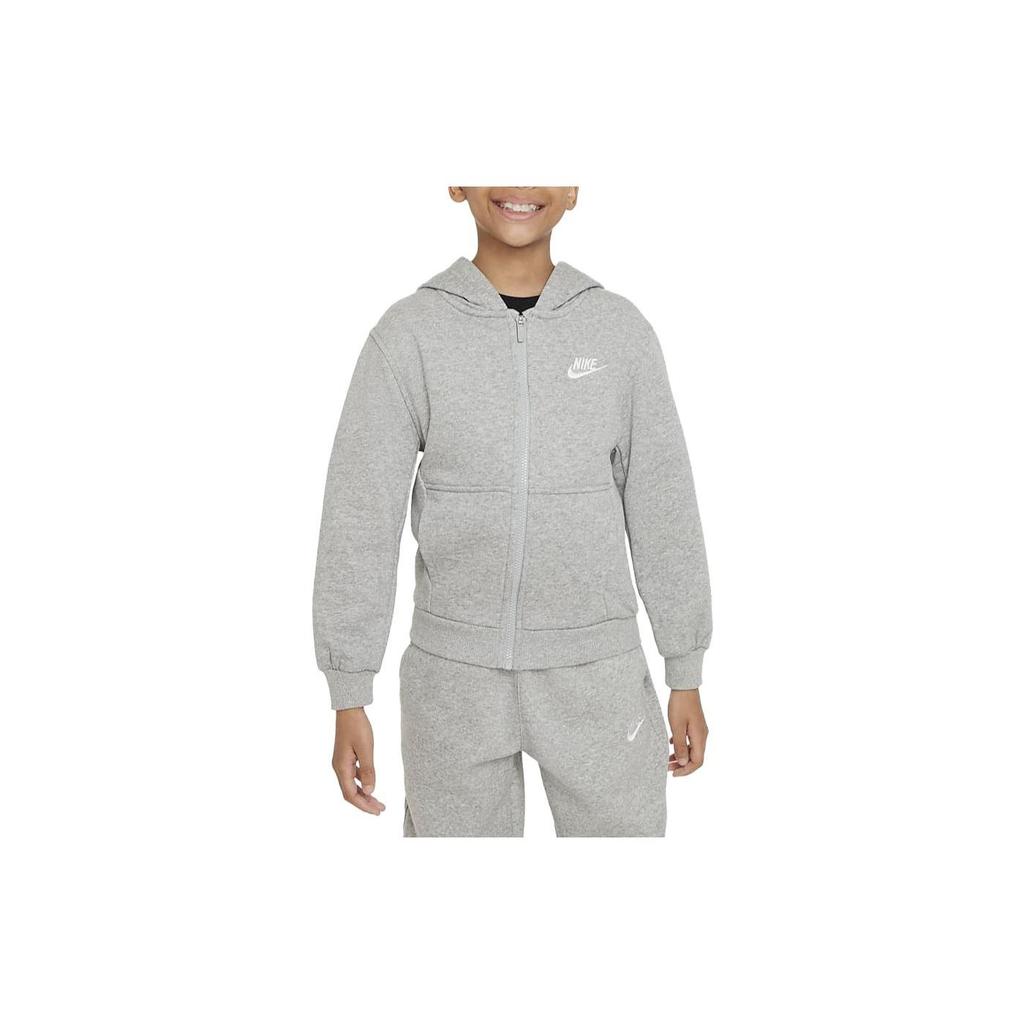 Nike Letter Embroidered Hooded Long Sleeve Jacket Kids Jackets Gray FD3017-063