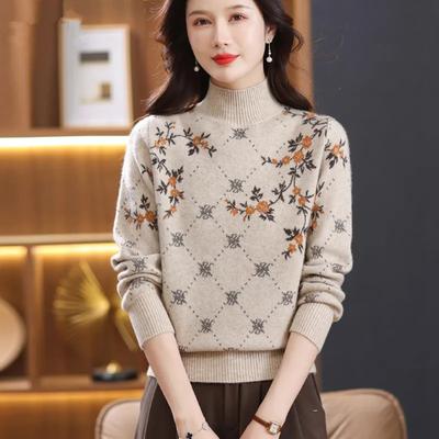 Autumn Winter Women's High Neck Knit Sweater Pullover Long Sleeve Knit Large Size Loose Knit Top