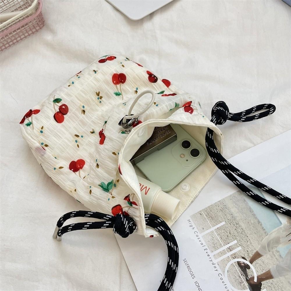 Minimalist Style Drawstring Canvas Crossbody Bag Small Lightweight Shoulder Bag Floral Print Coin Purse Women Girl