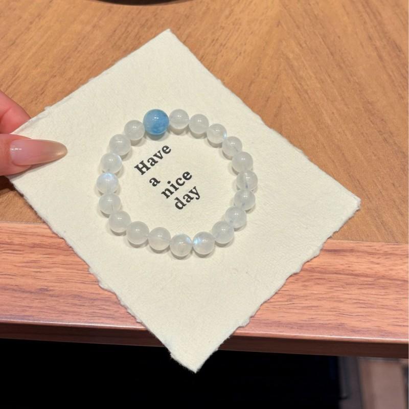 Natural Blue Moonlight Aquamarine Beaded Bracelet Lightweight Jewelry Women Simple Elegant Design
