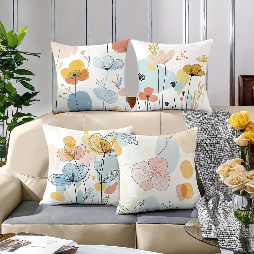 Soft - Toned Floral Abstract Art Pillowcasebedroom Living Room Sofa Home Decor Polyester Cushion Cover With Zipper