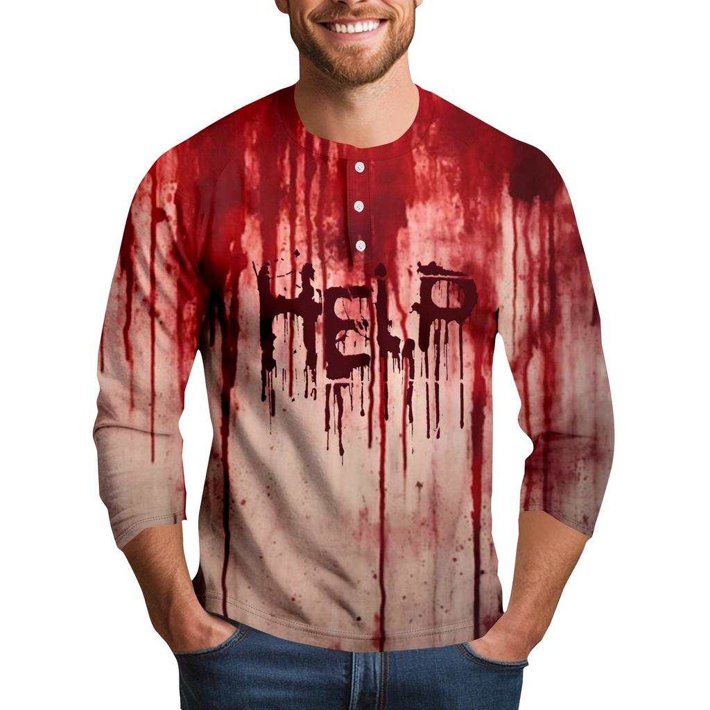 Men's Halloween Print Raglan Dralan Three-quarter Sleeve Casual Top