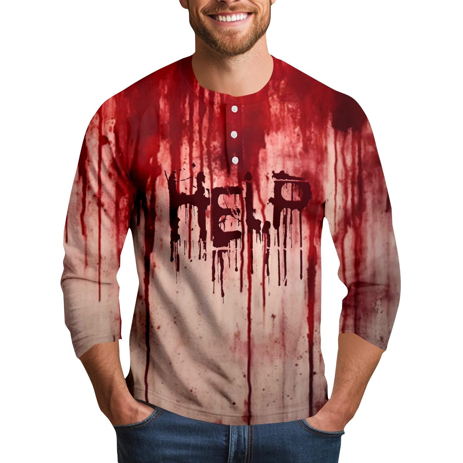 

Men s Halloween Print Raglan Dralan Three-quarter Sleeve Casual Top XL