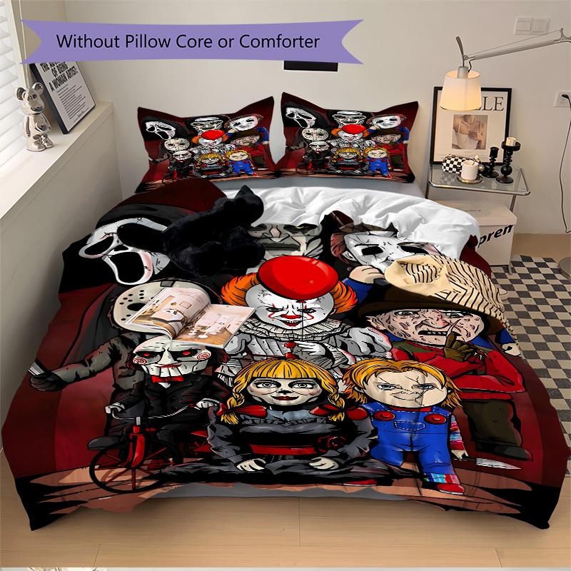 3pcs Horror Movie Characters Bedding Set. Soft and Comfortable with No Core Included (1x Duvet Cover + 2x Pillow Covers) yy251031091