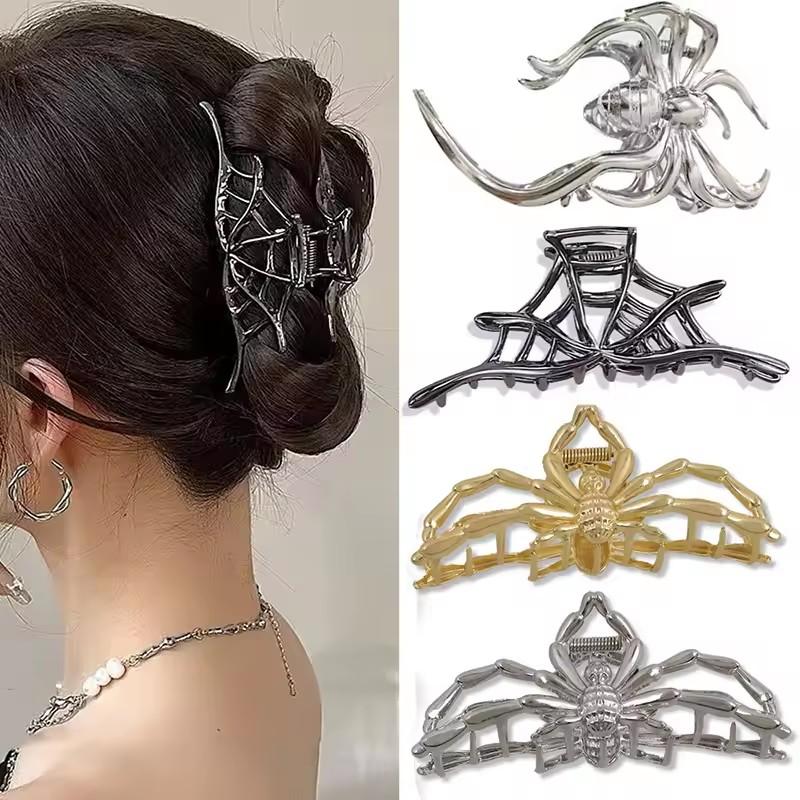 1 Pièce Halloween Pinces à Cheveux Araignée Noire avec Design de Charme Perle, Pinces à Cheveux Métal Gothique Punk Maintien Fort Accessoires Cheveux