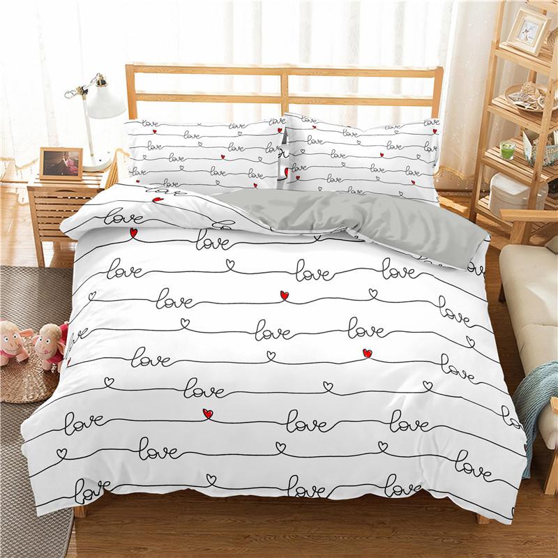 I Love You Duvet Cover Microfiber 2/3 Pcs Bedding Set Queen/King/Full/Twin Letter Hello Love Quilt Cover for Lovers Girls Spouse