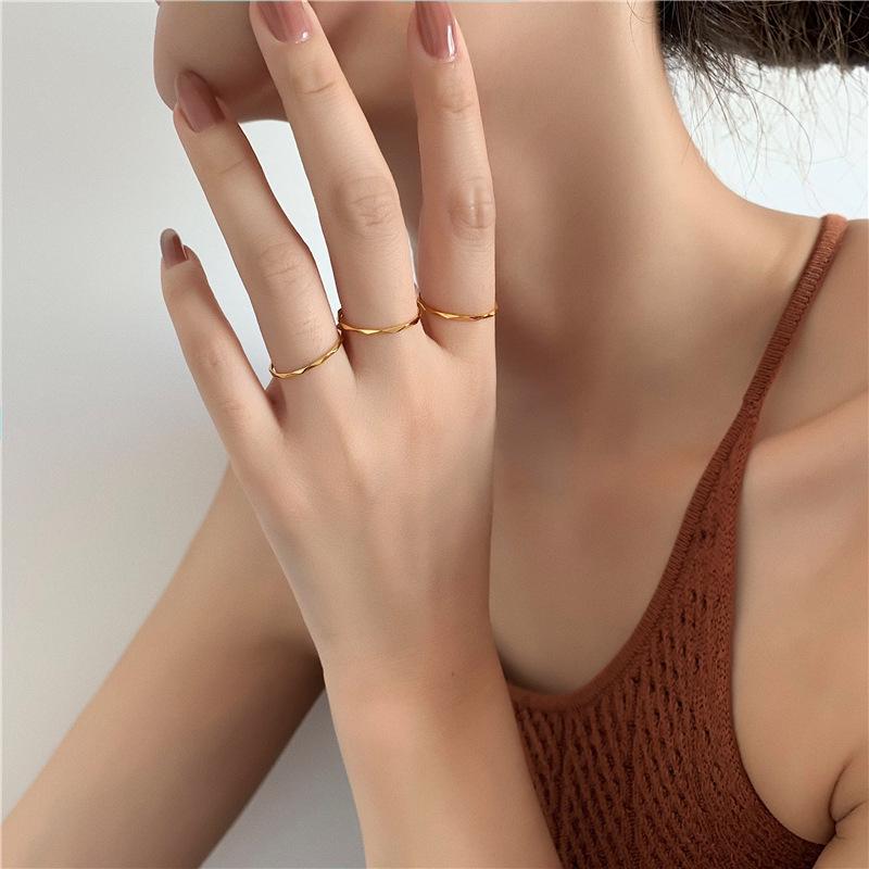 18K Gold-Plated Korean Style Diamond Pattern Ring for Trendsetting Women & Students