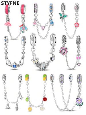 Copper Elegant Plated Genuine Charm Summer Flower Fruit Safety Chains Bead Fits Bracelets WomenS Jewellery Gifts