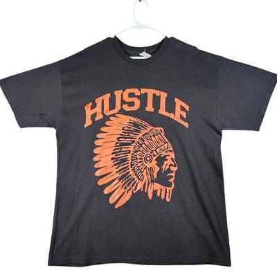 Hustle Native American Headdress Graphic XL Black Orange Alstyle Brand Unisex T-Shirt
