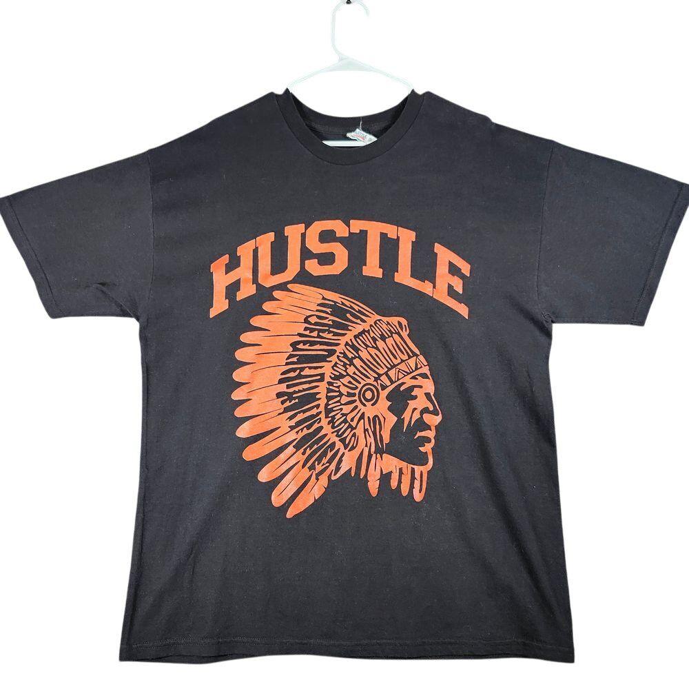 Hustle Native American Headdress Graphic XL Black Orange Alstyle brand Unisex T-Shirt XXXL