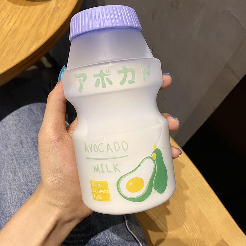 

480ml Cute Frosted Plastic Fruit Water Bottle BPA Free Portable Leakproof Yakult Shape Kawaii Milk Carton Bottle for Kids Girls 400-500ml