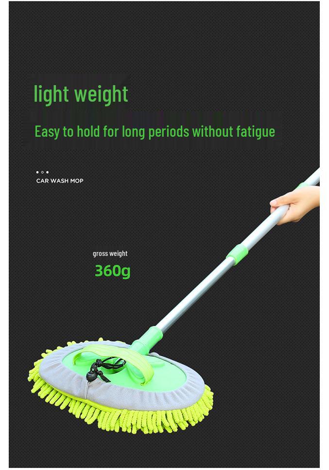 Mop Retrátil para Lavagem de Carro com Haste de Três Seções e Escova de Chenille - Cabo Curvado Conjunto de Ferramentas para Enceramento