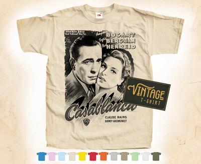 T-SHIRT CASABLANCA vol.3 Impression Noire Tee Affiche Vintage 12 Couleurs S-5XL