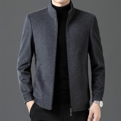 Herren-Doppelseitiger Kaschmir-Wollmantel, Kurzer Stehkragen, Lässige Papa-Jacke für Herbst/Winter.