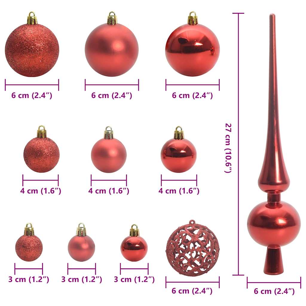 Christmas Ornament Set with 300 LEDs 120 pcs Red Plastic