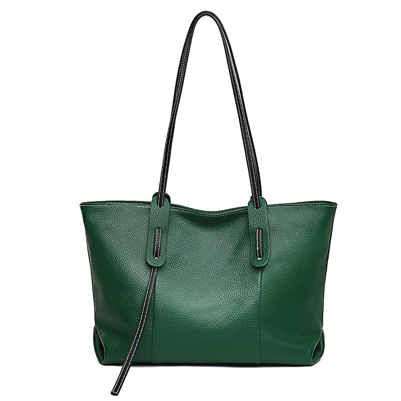 Leather large bag women's new trendy fashion simple shoulder bag first layer cowhide large capacity tote bag