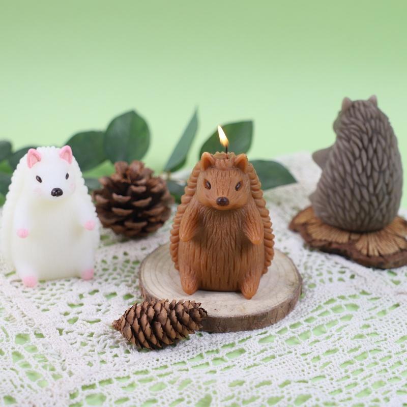 Cute Hedgehog Candle Mold 3D Cartoon Animal Hug Mushroom Apple Soap Craft Plaster Making Kit DIY Handmade Mold Home Decor Gifts