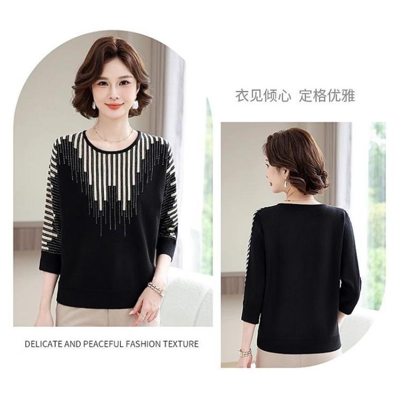 Spring Three-quarter Sleeve Small Shirt for Middle-aged and Elderly People Fashionable Knitted Women's Autumn Clothing Thin Top