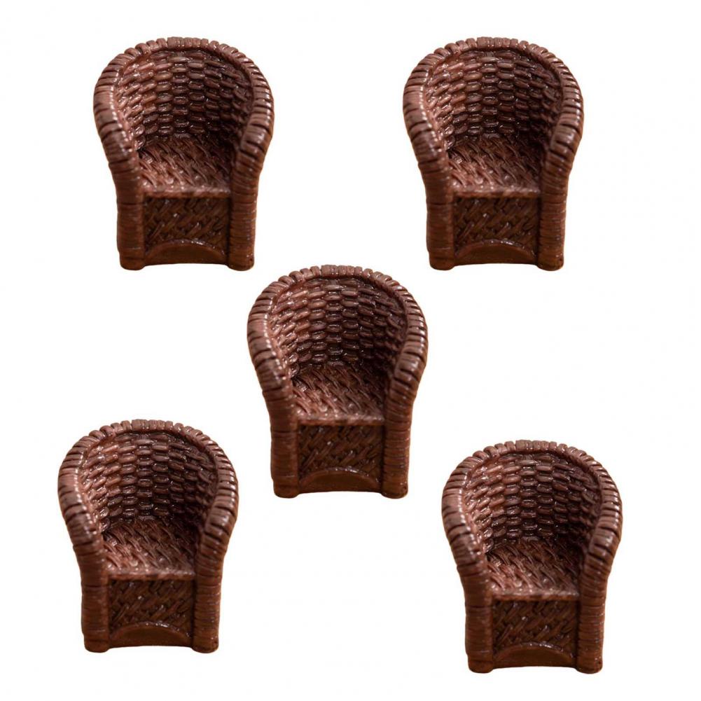 Miniature Decorative Basket Resin Mini Basket 5 Pcs Fairy Garden Micro Mini Resin Rattan Baskets Dollhouse Woven Basket Decor
