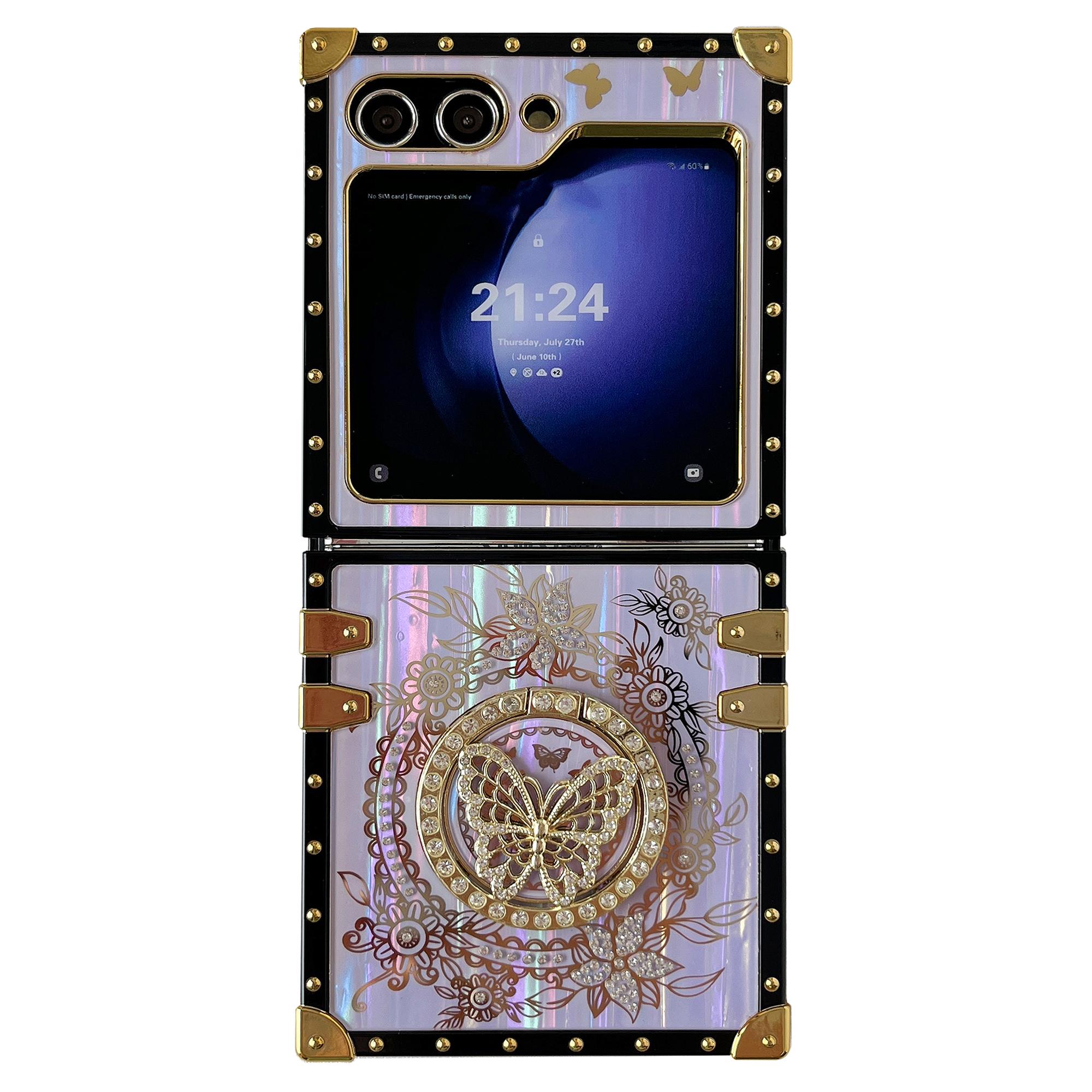 

Чехол для Samsung Galaxy Z Flip5 5G с декором в виде бабочки, подставкой, ТПУ+ПК, гальваническим покрытием, чехол для телефона C