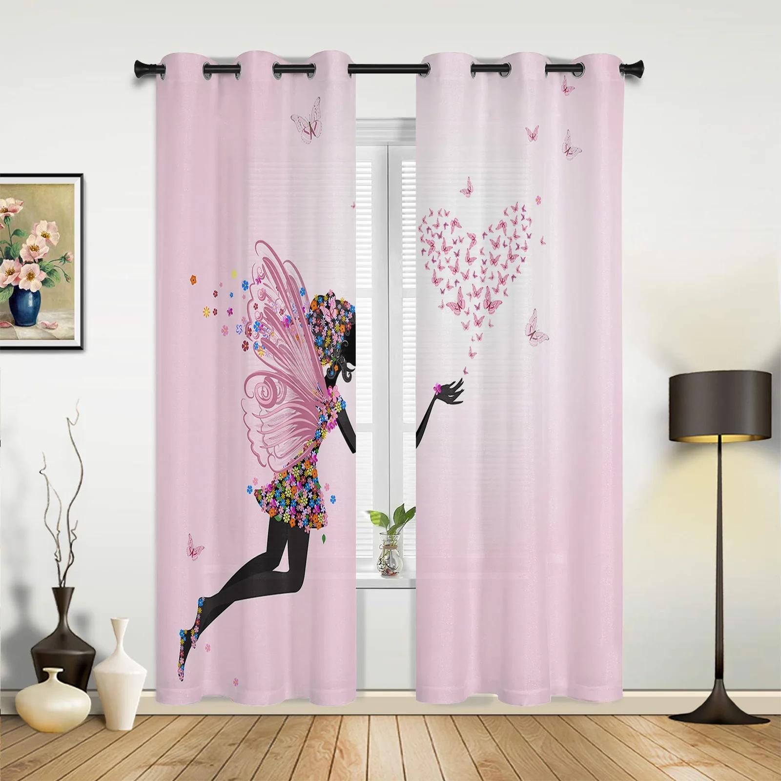 Ballett Tänzerin Mädchen Rosa Blume Schmetterling Vorhänge für Schlafzimmer Wohnzimmer Vorhänge Küche Kinder Fenster Vorhang Heimdeko 135W x 60H(cm) x1