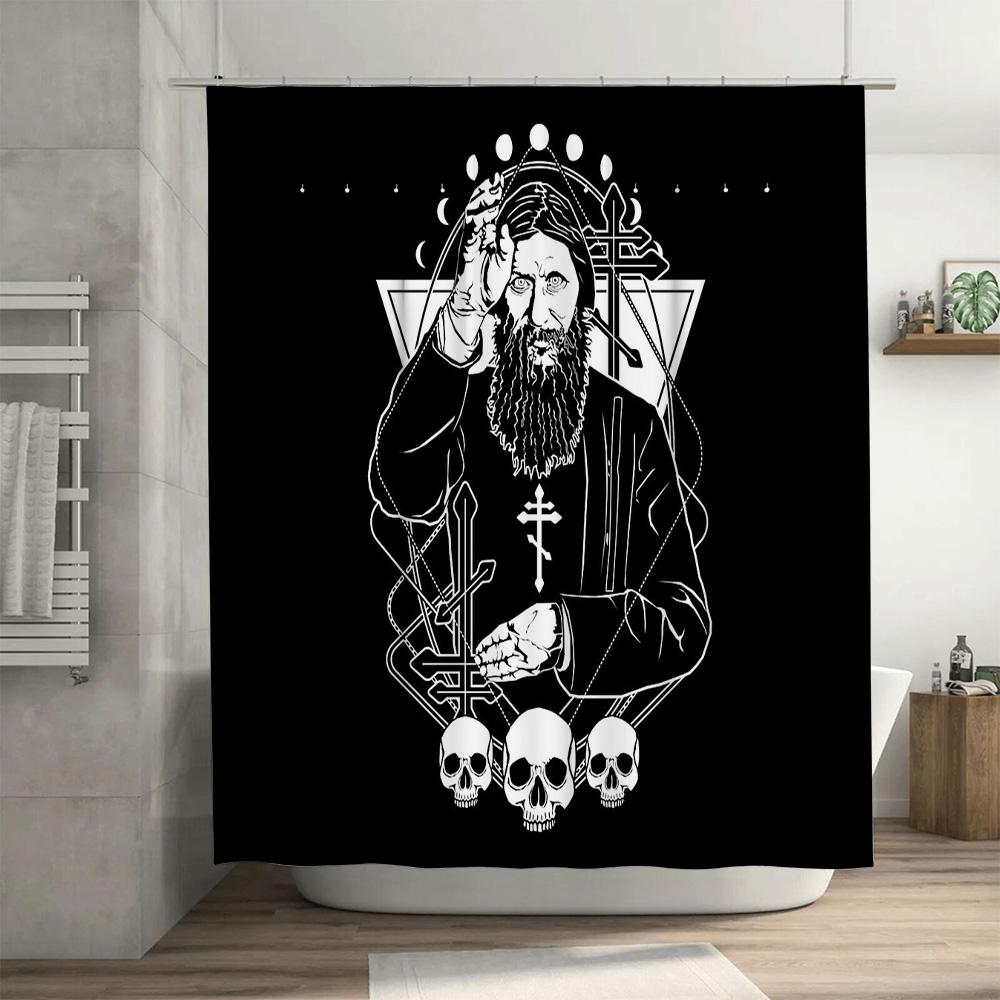 Gothic Horror Shower Curtain Skull Tapestry Dark Academia Wall Hanging Creepy Home Decor Halloween Decoration Macabre Art Room D
