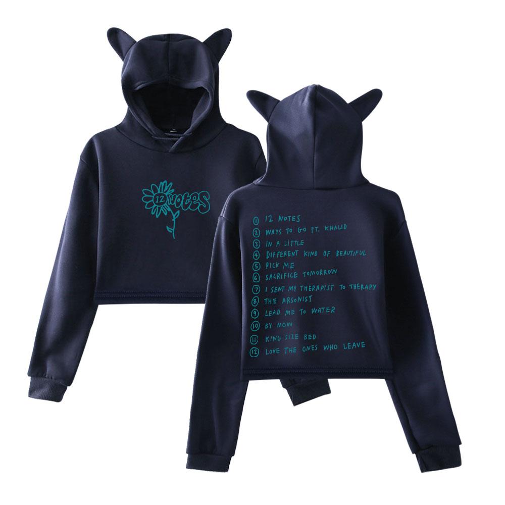 Alec Benjamin Printed Cat Ear Hoodie Women Long Sleeve Cropped Sweatshirts Female Casual Crop Tops