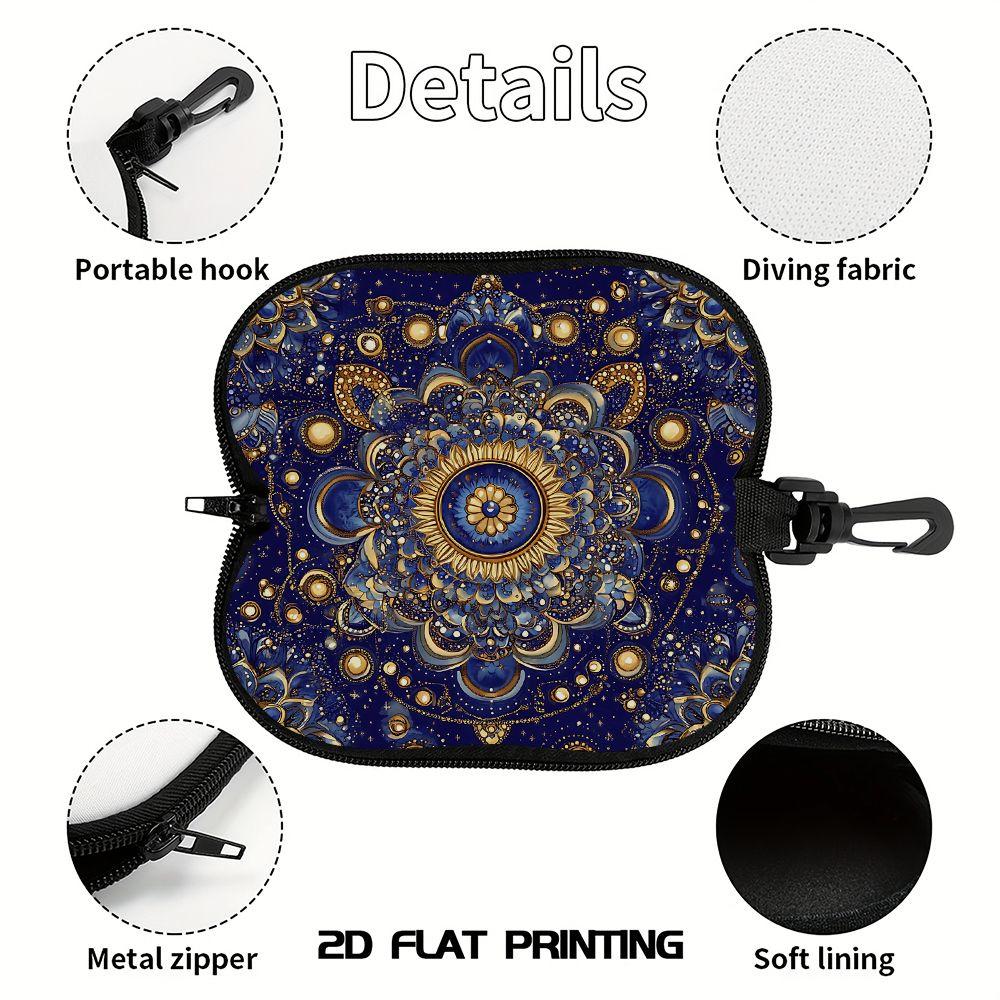 2D-Vintage Floral Mandala Printed Sunglasses Case, Protective Zipper Eyeglasses Box, Portable Travel Spectacle Storage Holder for Women Gift