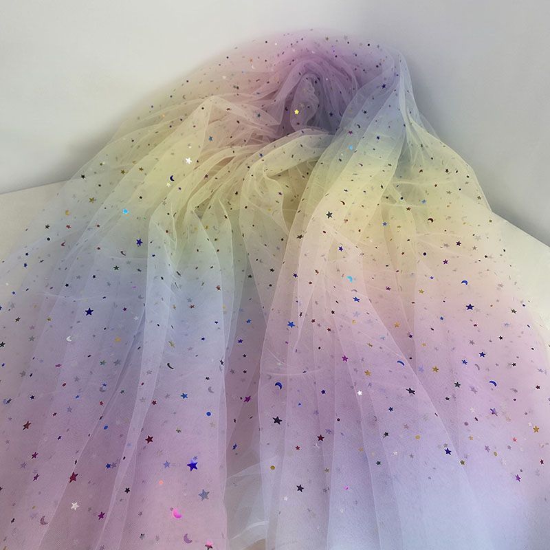 Gradient Rainbow Tulle Fabric Star Sequin By The Meter for Dress Hanfu Wedding Package DIY Sewing Cloth Soft Thin Draping Blue