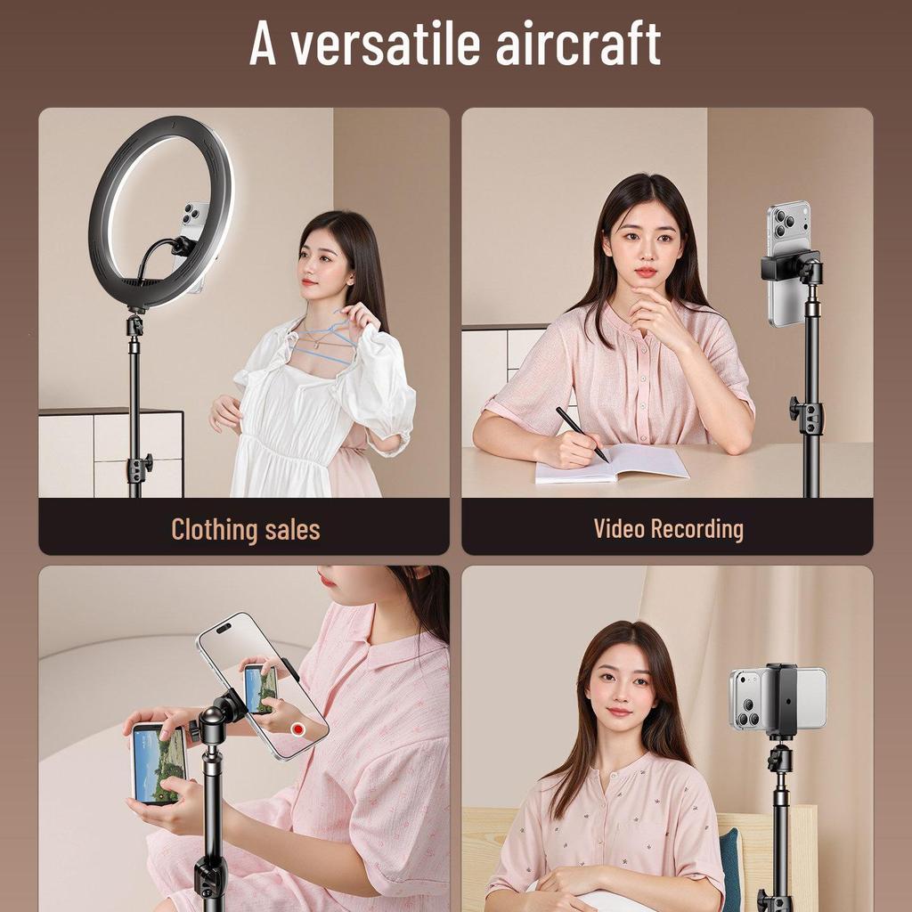 Selfie Stick Tripod with Phone Holder & Fill Light for Live Streaming and Photography