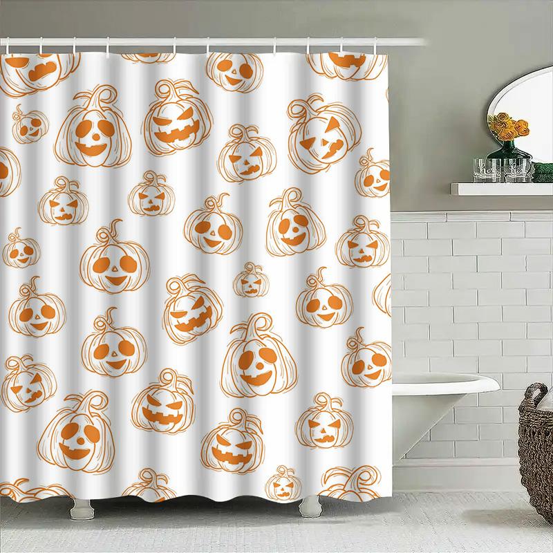 

1Pccute Cartoon Pumpkin Halloween Shower Curtain For Bathroom Decor White Backdrop W60H190(CM)-1 Pcs