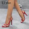 Fashion Liyke Sexy Slingback Sandals Women 2025 Summer Fashion Cozy Open Toe Slip On Back Strap Shoes Red High Heels Sandalias De Mujer