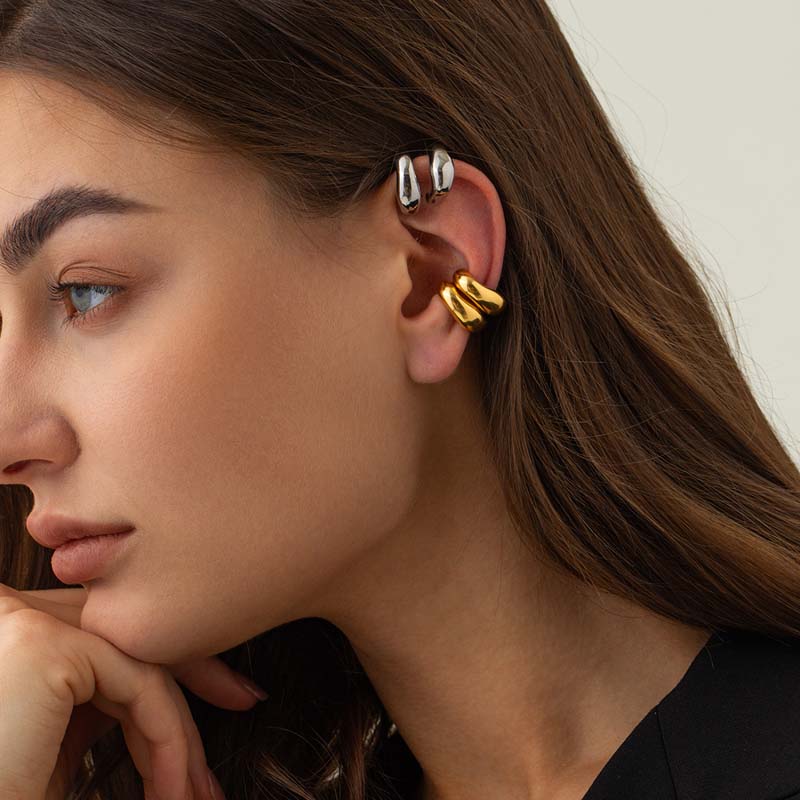 Fashion Metal C-Shaped Chunky Ear Clip Earrings for Women Men Simple Gold Color Non-Piercing Ear Cuff Earrings Jewelry Gifts