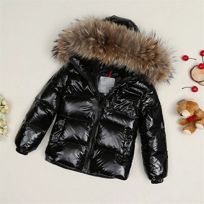 Winter New Style down Jacket for Boys and Girls, Korean Version, with Fox Fur Collar, Thickened, Mid-Length Children's Coat