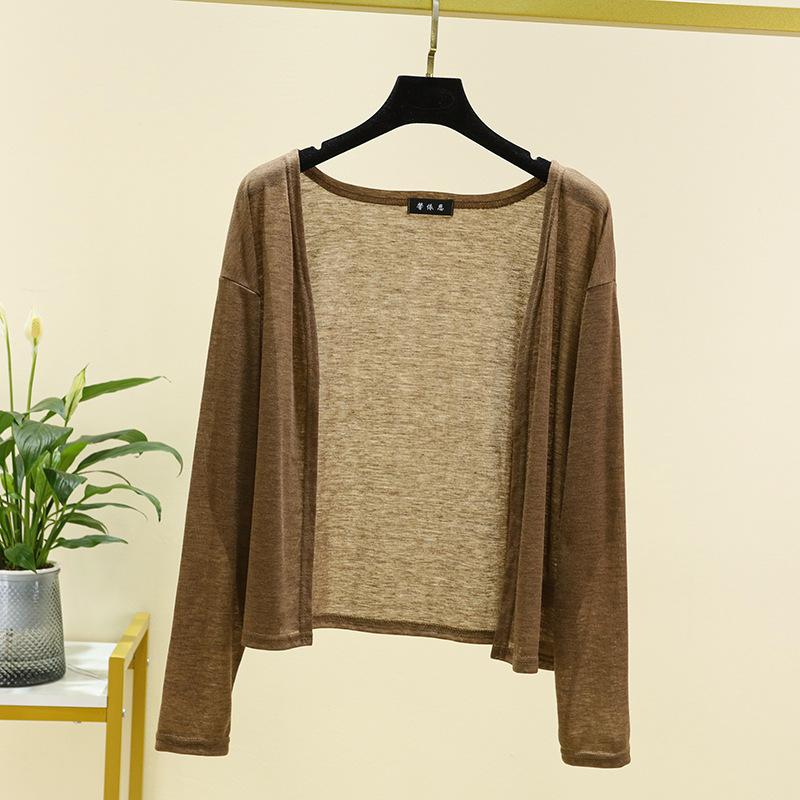 Women Long Sleeves Sun Protection Thin Cardigan Loose Air-conditioned Cover Up Front-open Tops