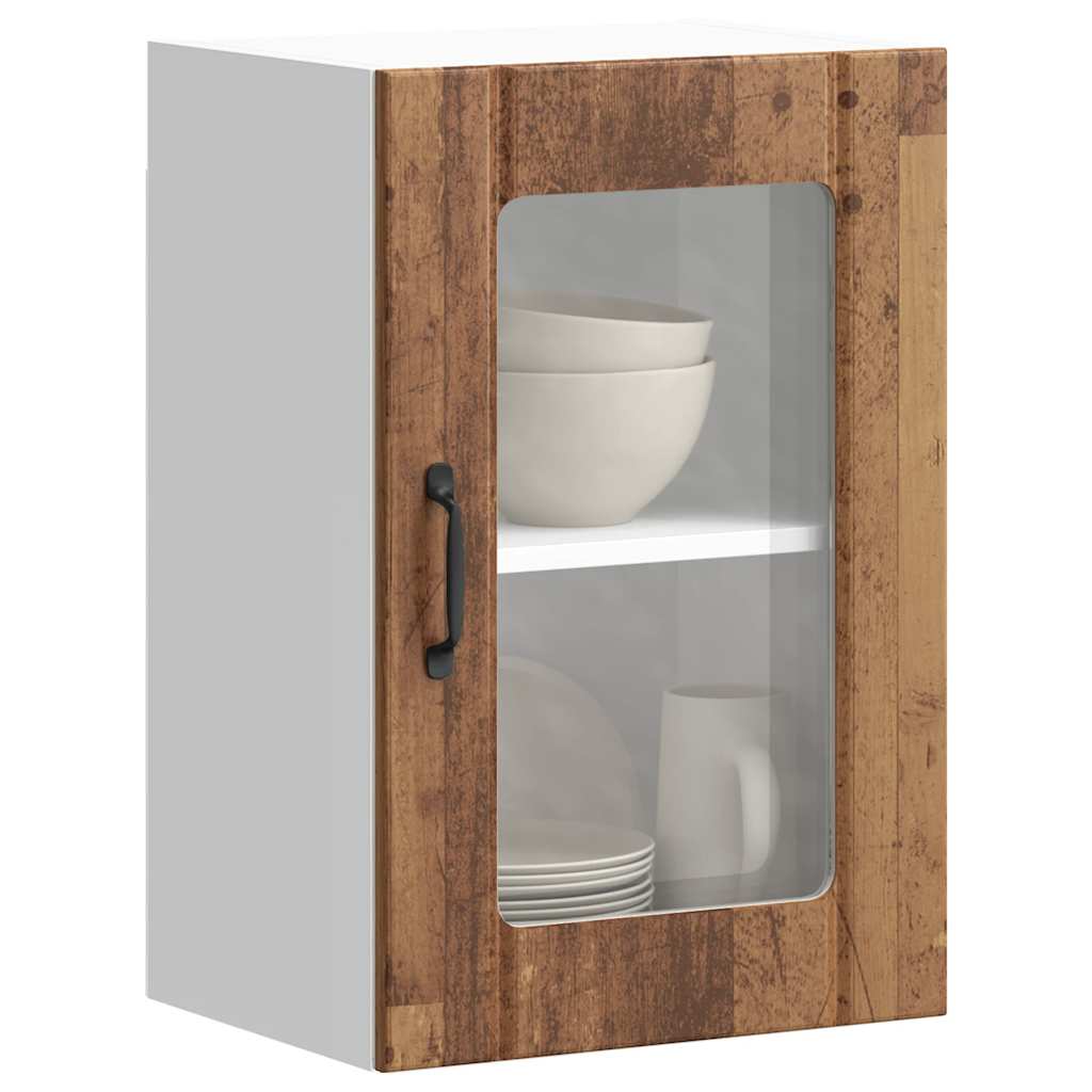 Wall Mounted Kitchen Cabinet with Glass Door Lucca Vintage Wood Look